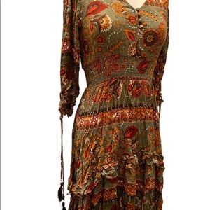 Farm Rio Green Floral Boho Dress